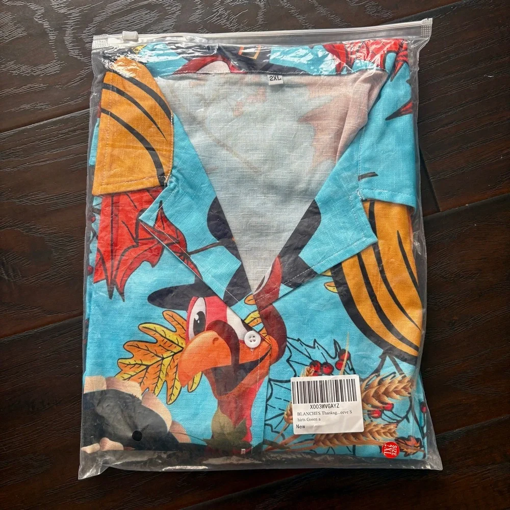 Funny Turkey Pilgrim Thanksgiving Button Down Hawaiian Style Shirt - Picture 2 of 9